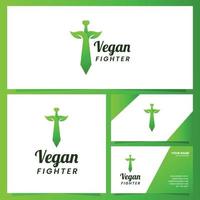 zwaard veganistisch vechter logo ontwerp en branding pakket vector