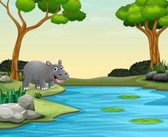 dierlijke nijlpaard cartoon wil zwemmen in een meer vector