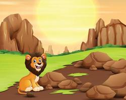 enge leeuw in de natuur bij zonsondergang achtergrond vector