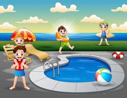 zomervakantie in zwembad op het strand vector