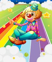 Een vrouwelijke clownzitting bij de kleurrijke weg vector