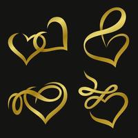 een collectie decoratieve lijsten in de vorm van een gouden hartlint. perfect voor ontwerpelementen van sierlijke frames en sjablonen voor uitnodigingen. elegante gouden liefde swirl decoratieve set. vector