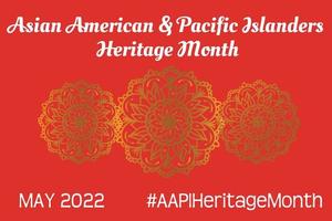 Aziatische Amerikaanse, Pacific Islanders Heritage Month - viering in de VS. vector banner met abstracte mandala kleurovergang gouden symbool ornament op rode achtergrond. wenskaart, banner aapi
