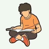 een jongen die zit en een boek leest vector