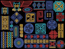 set handgetekende tribale objecten. abstracte geometrische etnische sieraad. vector