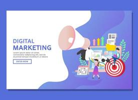 digitale marketing met twee mensen en icoon vector