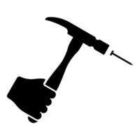 hamer raakt spijker in de hand klauw vasthouden en repareren van werk tools pictogram zwarte kleur vector illustratie vlakke stijl afbeelding