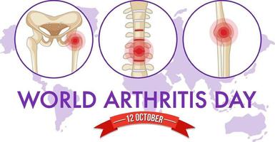 banner van de wereldartritisdag met rode pijncirkels op menselijke botten vector