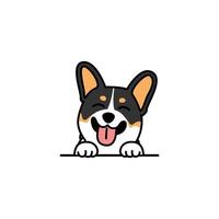 schattige driekleurige corgi puppy lachende tekenfilm, vectorillustratie vector