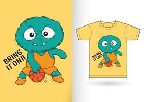 basketbalspeler monster voor t-shirt vector