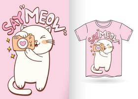 schattige kat met camera cartoon voor t-shirt vector