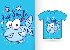 schattige kleine vis met de hand getekend voor t-shirt vector