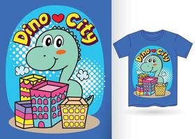 schattige kleine dino-cartoon voor t-shirt vector