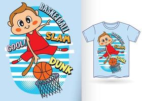 schattige aap basketbalspeler voor t-shirt vector