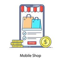 mobiele winkel plat overzicht icoon, online shopping applicatie vector