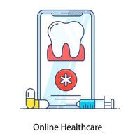 medische toepassing, plat overzicht icoon van online gezondheidszorg vector