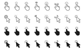 muisklik cursor ingesteld. klik op icoon. muisaanwijzer ingesteld. pijl en handcursor. aanwijzer cursor lijn pictogrammen. vector illustratie