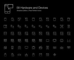 Hardware Mobiele telefoon Computerapparaten Pixel Perfect Icons (lijnstijl) Shadow Edition. vector