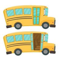 schoolbus met losse elementen deuren open en dicht vector
