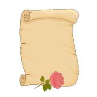 een rol papier en een roodroze bloem, valentijnskaart vector