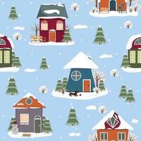 kerstpatroon winterhuisjes vector