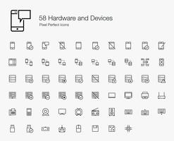 58 Hardware en apparaten Pixel Perfecte pictogrammen Lijnstijl. vector