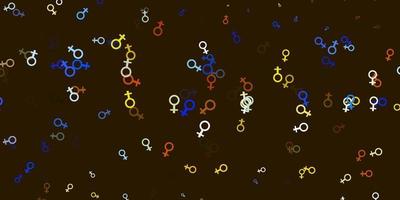 lichtblauwe, gele vectorachtergrond met vrouwensymbolen. vector