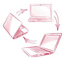 Laptop instellen Computers verbinding concept. Sociaal samenwerkingsverband vector