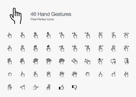 Hand vinger gebaren Pixel perfecte pictogrammen hand lijn. vector