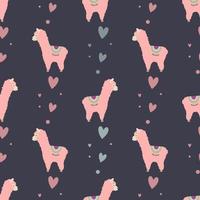 naadloos patroon met schattige roze lama en harten. voor kinderdesign, textiel, inpakpapier en verpakkingen. vector