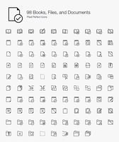 98 Boeken, bestanden en documenten Pixel Perfect Icons Lijnstijl. vector