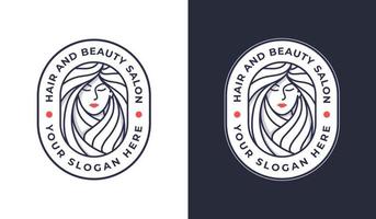 vrouw kapsalon logo badge ontwerp in 2 kleuren vector