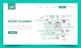 budgetplanner concept met cirkelpictogram voor websitesjabloon of landingspagina banner homepage overzichtsstijl vector