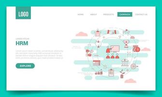 hrm human resource management concept met cirkelpictogram voor websitesjabloon of landingspagina banner homepage overzichtsstijl vector