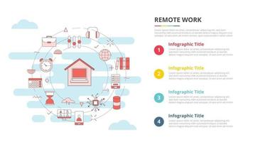 concept voor werken op afstand voor infographic sjabloonbanner met vierpuntslijstinformatie vector