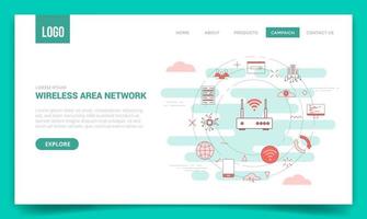 wan wide area network-concept met cirkelpictogram voor websitesjabloon of startpagina van de bestemmingspagina vector