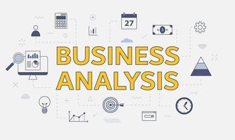 bedrijfsanalyseconcept met pictogrammenset met groot woord of tekst in het midden vector