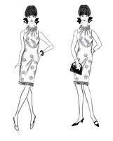 Stijlvolle vrouw. Mode gekleed meisje 1960 stijl: Retro-jurk partij. vector