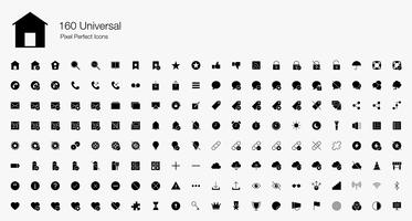 160 Universele webpixels Perfecte pictogrammen (gevulde stijl). vector