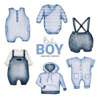 set van mooie losse onderdelen van kleding, babyspullen en speelgoed in aquarellen vector