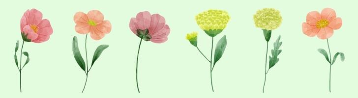 een set bloemen geschilderd in waterverf voor het maken van designerwerk vector