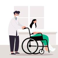 gehandicapte vrouw in rolstoel bezoekt dokter Vectorbeelden vector