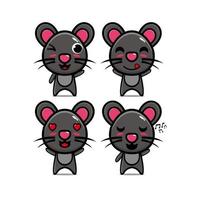 schattige muis set collectie. vectorillustratie muis mascotte karakter vlakke stijl cartoon. geïsoleerd op een witte achtergrond. schattig karakter muis mascotte logo idee bundel concept vector