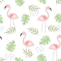 naadloze patroon flamingo en bladeren hand getekende cartoon dierlijke achtergrond in kinderstijl het ontwerp gebruikt voor print, behang, stof, textiel vectorillustratie vector