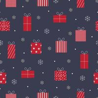 vector patroon naadloze Kerstmis achtergrond met geschenkdoos en sneeuwvlokken hand getekende ontwerp in cartoon stijl gebruikt voor afdrukken, illustratie, behang, doek, mode textiel
