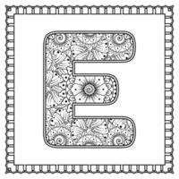 letter e gemaakt van bloemen in mehndi-stijl. kleurboek pagina. schets hand-draw vectorillustratie. vector