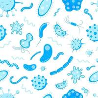 bacteriële micro-organismen, ziektekiemen en virussen kleurrijk naadloos patroon. virussen, infecties kleurrijk, micro-organismen ziekte objecten, cel kanker vector vlakke stijl ontwerp vectorillustratie op wit.