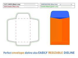 policy-open end envelop dieline sjabloon en 3D-box bewerkbaar gemakkelijk aanpasbaar vector