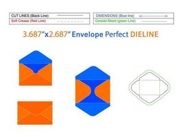 papieren platte mini-envelopsjabloon 3.687x2.687 inch dieline-sjabloon en 3D-envelop bewerkbaar gemakkelijk aanpasbaar vector