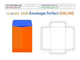papieren open einde envelop catalogus envelop 12,5x18,5 inch dieline sjabloon en 3D-envelop bewerkbaar gemakkelijk aanpasbaar vector